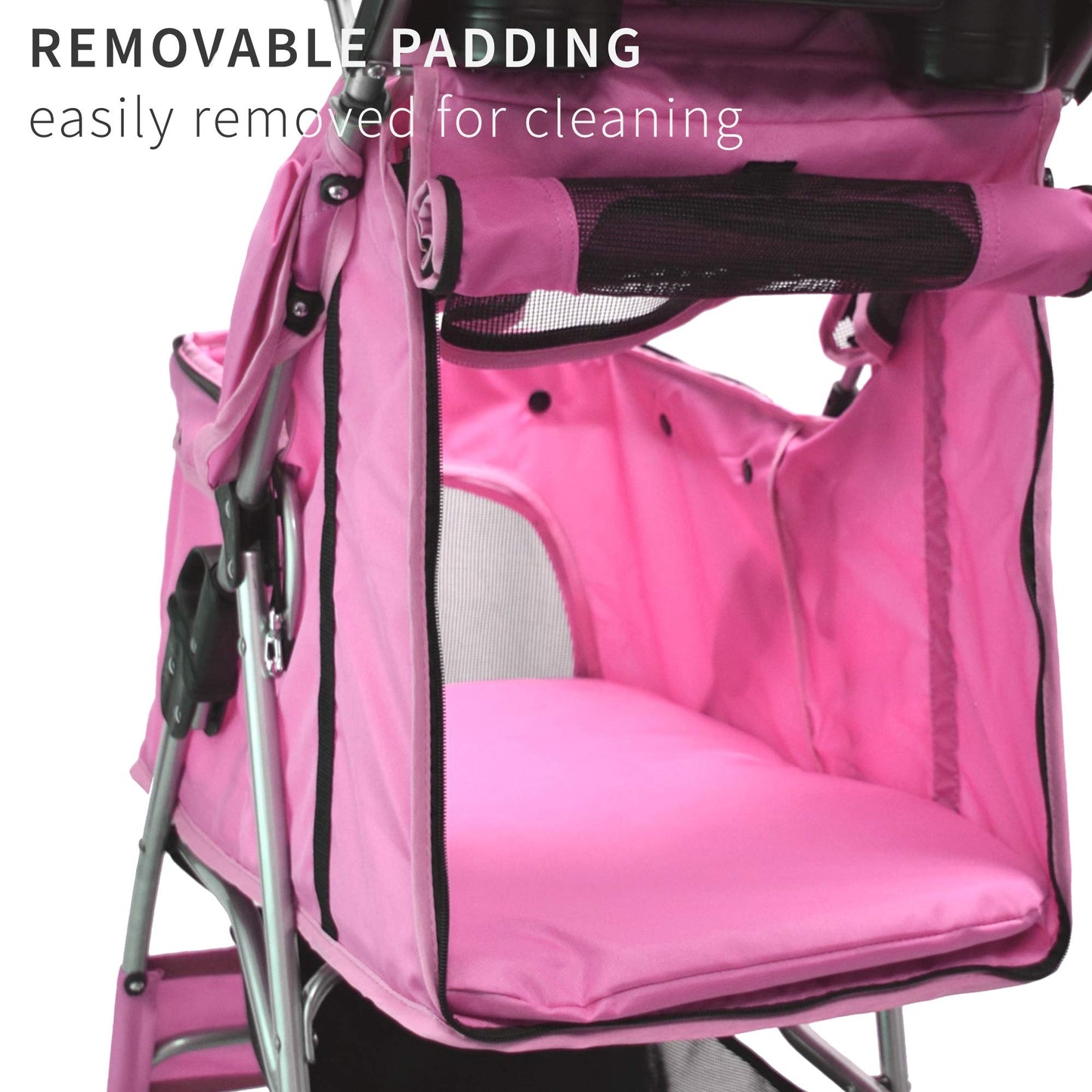VIVO Pink 4 Wheel Pet Stroller for Cat, Dog and More, Foldable Carrier Strolling Cart, STROLR-V001N