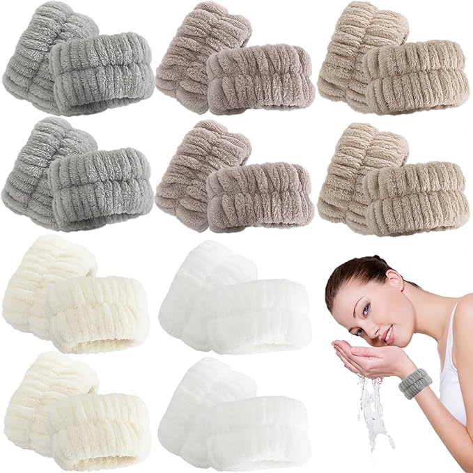 20 Pcs Wrist Bands for Washing Face, Elastic Absorbent Face Washing Wristbands, Women's Wrist Towels Spa Wristbands for Stop Water from Flowing Down Your Arm (Style 2)