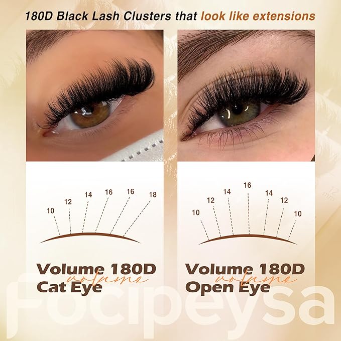 Eyelash Extension Kit Thick Lash Clusters Kit 10-18mm Volume Clusters Lashes 180D Individual Eyelashes Kit with Lash Bond, Lash Remover, Lash Applicator DIY Lash Extension by Focipeysa