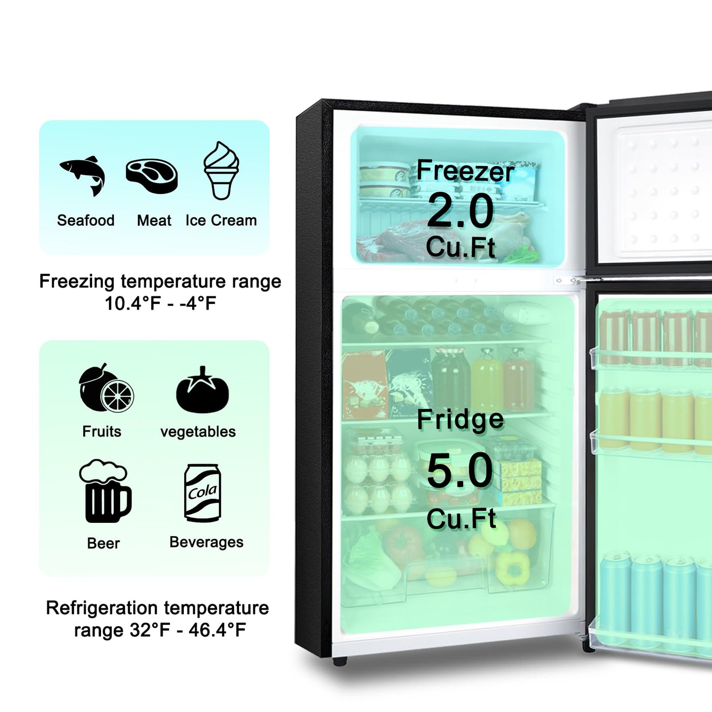 HAILANG 7.0 Cu.Ft Refrigerator with Freezer, 2 Door Apartment Size Fridge with Top Freezer, Large Capacity, Refrigerator for Apartment, Kitchen
