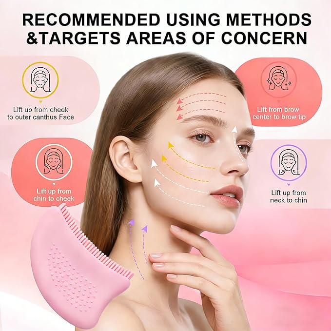 Silicone Lymphatic Contour Face Brush 2 Set - Facial & Neck Lymphatic Drainage Tool for Puffiness Reduction, Restores Facial Definition, Gentle on Sensitive Skin, Naturally Sculpted Look