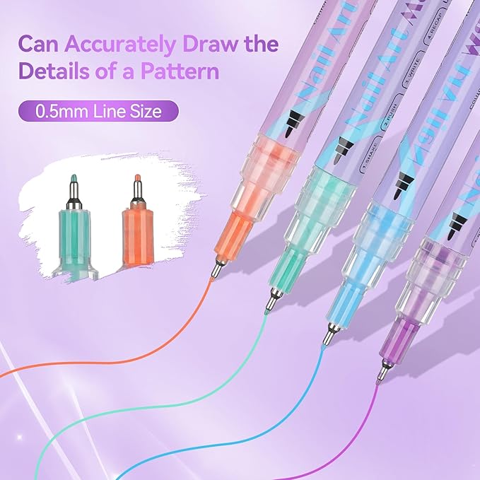 12 Colors Nail Art Pens Set, 2026 New Nail Art Markers for Gel Nails, DIY Nail Art Pens for Painting Nails, Quick-drying Nail for DIY Nails Art Design Manicure Tools TA640-12
