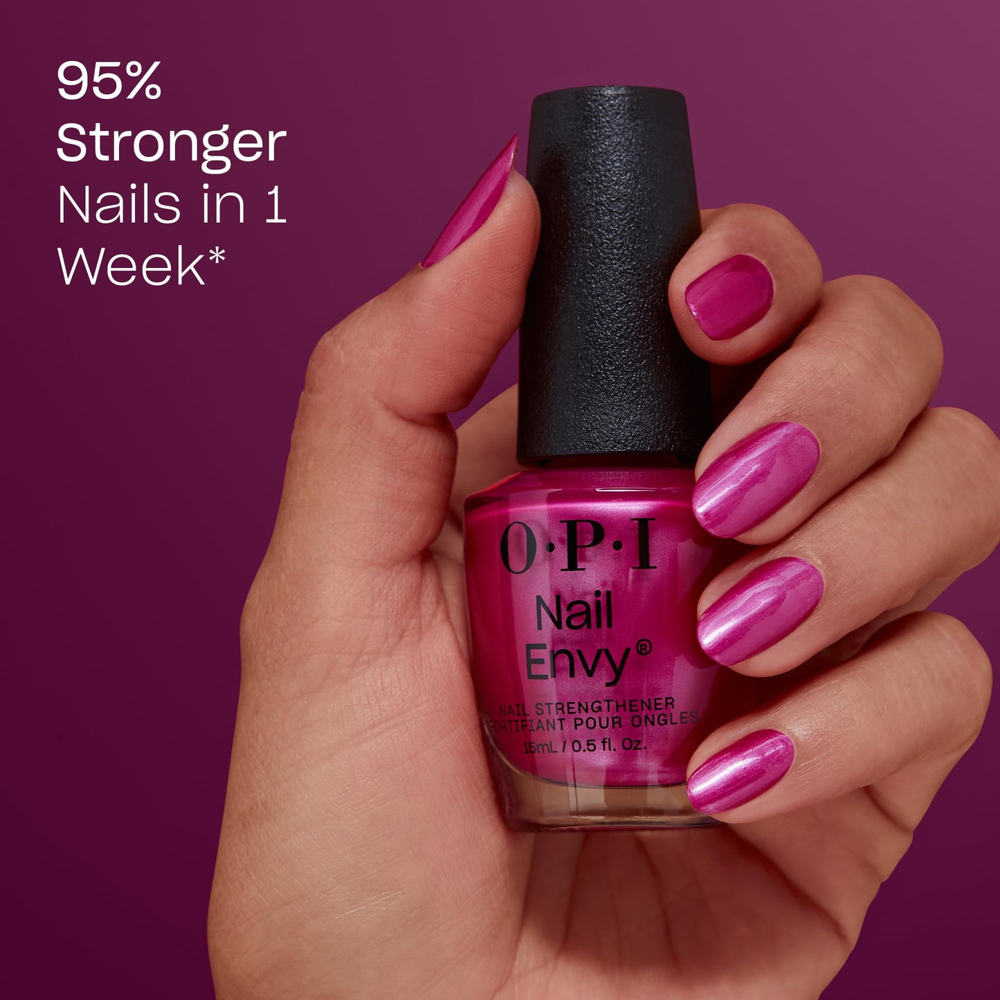 OPI Nail Envy Strengthener Powerful Pink | Opaque Bright Pink Pearl Strengthening Nail Polish Treatment | Strengthen Weak & Thin Nails