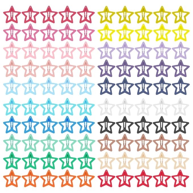 ECADY 100-Piece Metal Snap Hair Clips for Girls, Toddlers, and Kids - Perfect for Fine Hair, Thick Hair, and More - Featuring Fun Star Designs