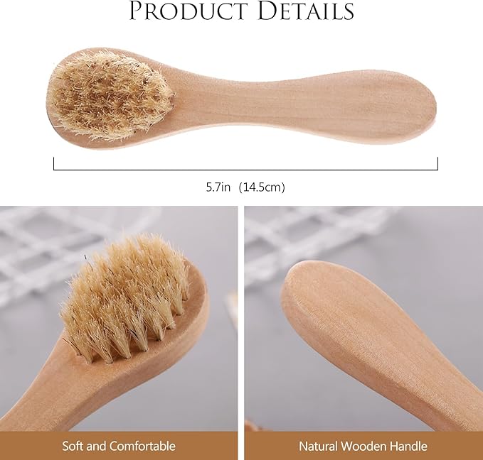 2 Pack Mini Dry Brush, Natural Bristle Small Body Brush, Exfoliating Facial Cleansing Brush for Soft Skin and Other Sensitive Areas Like Your Neck, Chest, and Nails