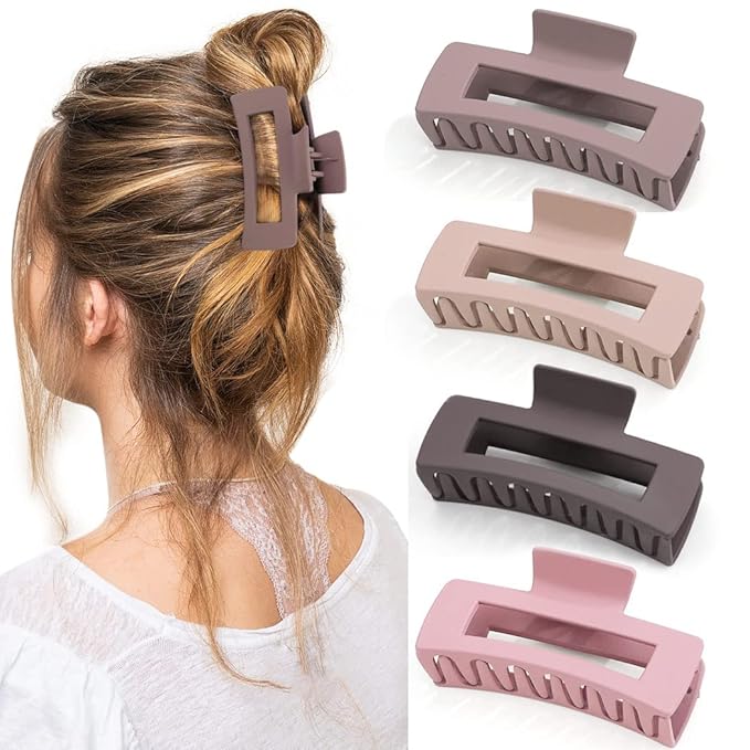 Canitor 4 PCS Matte Rectangular Banana Clips - Thick Hair Clips, Non-Slip Barrettes for Women's Thick Hair