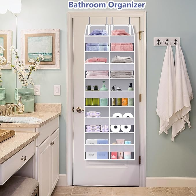 UVIAHOMI Heavy Duty Over The Door Organizer 5 Tiers, Extra Large Behind Door Storage of 10 Front & 10 Mesh Pockets, 80lb Weight Capacity, Hanging Doors Storage for Closet Bedroom Nursery, Light Gray