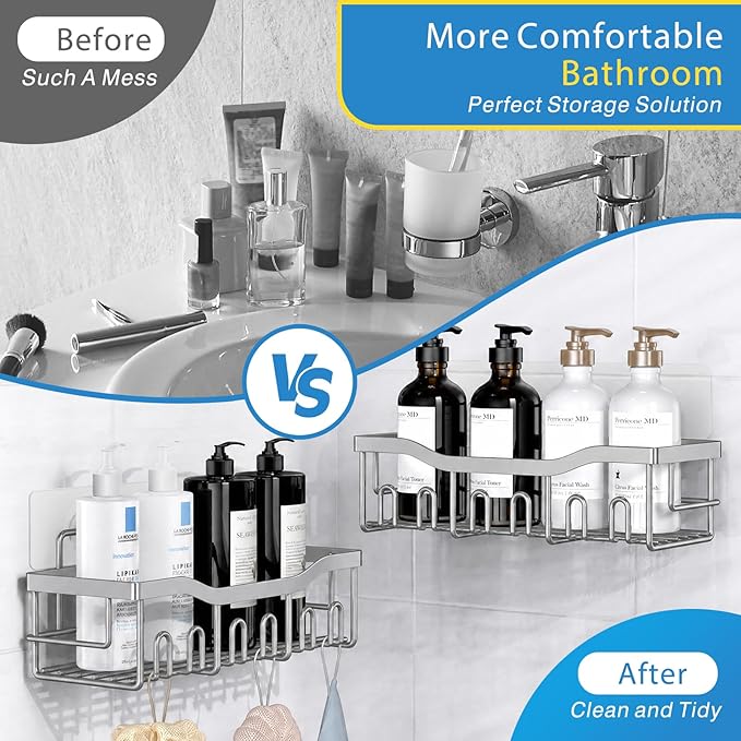 EUDELE 5-Pack Rustproof Stainless Steel Shower Caddy Ã¢ÂÂ No Drill Adhesive Bathroom Organizer with Large Capacity, Spacious Shower Shelves for Inside Shower, Kitchen & Home Decor Storage-XL Size