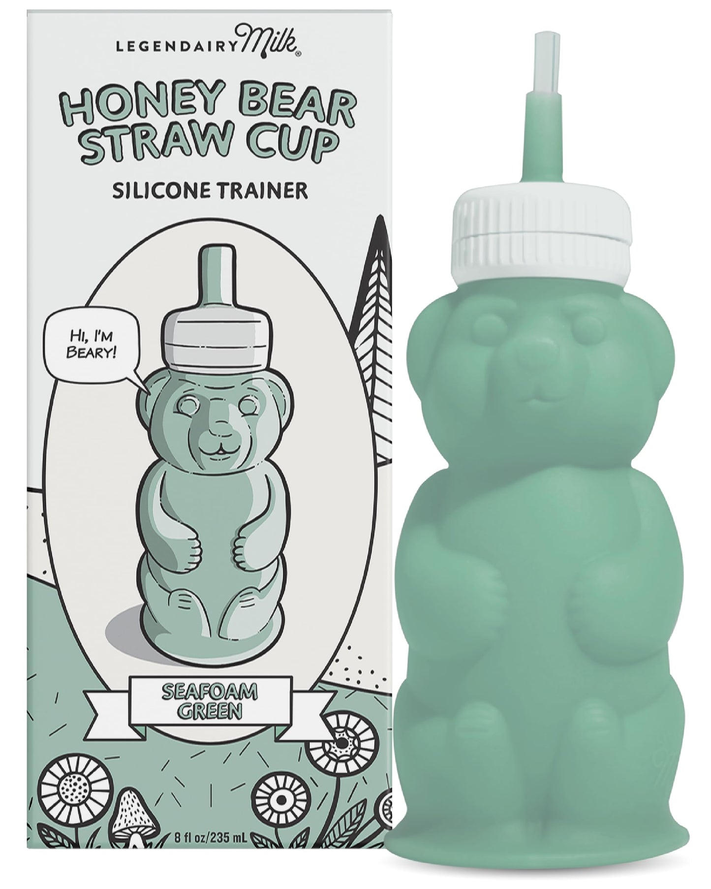 Legendairy Milk Honey Bear Straw Cup for Baby & Toddler, Silicone Squeeze Training Straw Cup, Leak Resistant Baby Sippy Cup with Straw, BPA Free, Dishwasher Safe, Bottle Transition, 8 oz, Green