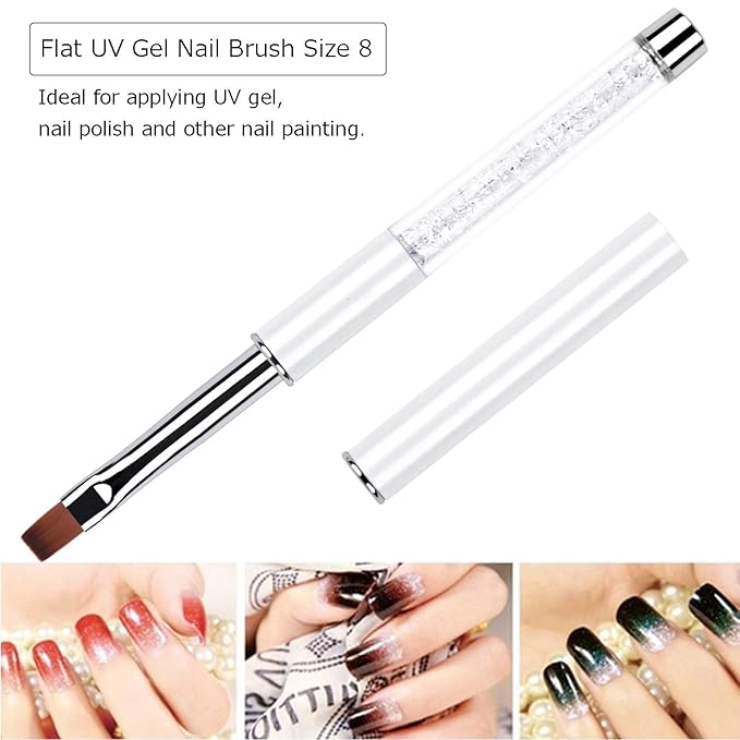2Pcs Oval & Flat UV Builder Gel Nail Brush Set Rhinestone Handle Professional Nail Art Design Brushes for Polygel Hard Gel