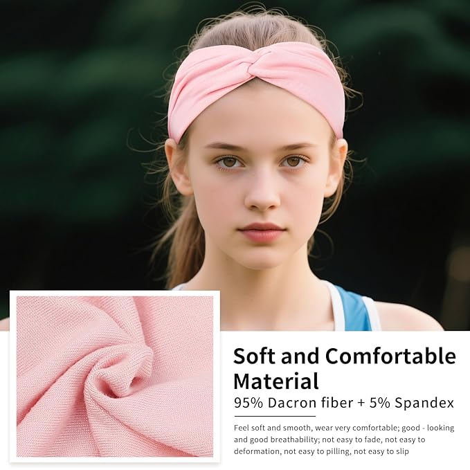 12 Pcs Stretchy Headbands for Women, Absorbed Sport Headband Soft Twist Knotted Hairbands for Daily Life Yoga Workout(Light yellow/Pink/Blue/Green)