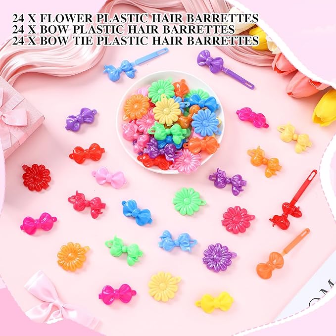 Janinka 72 Pcs Self-Hinge Plastic Hair Clips: 80s 90s Cartoon Colorful Cute Barrettes and Pins for Toddler Girls (Classic,Vibrant Color)