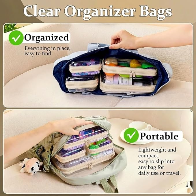 4 pcs Clear Zipper Pouches,Hard Shell Zipper Case, Toiletry Bag for Travel, CLear Diaper Bag, Toiletry Pouch, Travel Organizer, Cosmetic Bag,Toy Storage Bins (M+3S)(Ivory)