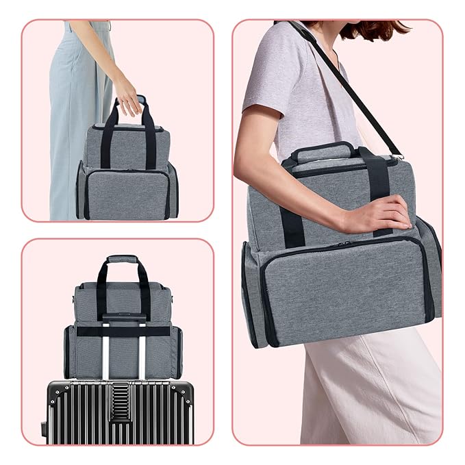 Nail Polish Organizer 3 Layers Holds 70 Bottles (15ml - 0.5 fl.oz) Portable Gel Nail Kit Organizer Case for Nail Lamp Travel Nail Supplies Bag with 2 Removable Nail Polish Holder Pouches (Gray)