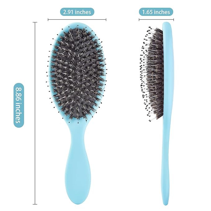 Boar Bristles Hair Brush for Women and Men, Detangling Hair Brush for Smoothing Massage Add Shine, Nylon&Boar Bristles Detangler brush for Hair Healthy (1 Pack-Blue)