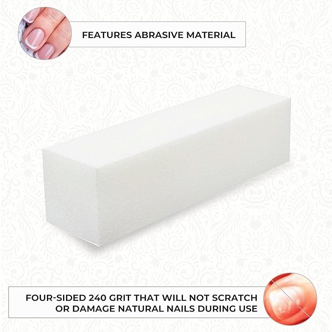 ForPro Super White Buffing Block, 240 Grit, Four-Sided Manicure and Pedicure Nail Buffer, 3.75” L x 1” W x 1” H, 20-Count (Pack of 2)