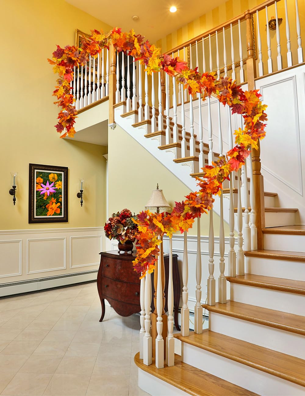 wohohoho 4 Packs Fall Garland Maple Leaf, 5.9Ft/Pieces Fall Leaves Garland 7 Maple Leaves Hanging Vines for Autumn Decor Halloween Thanksgiving Christmas Indoor Outdoor Decorations