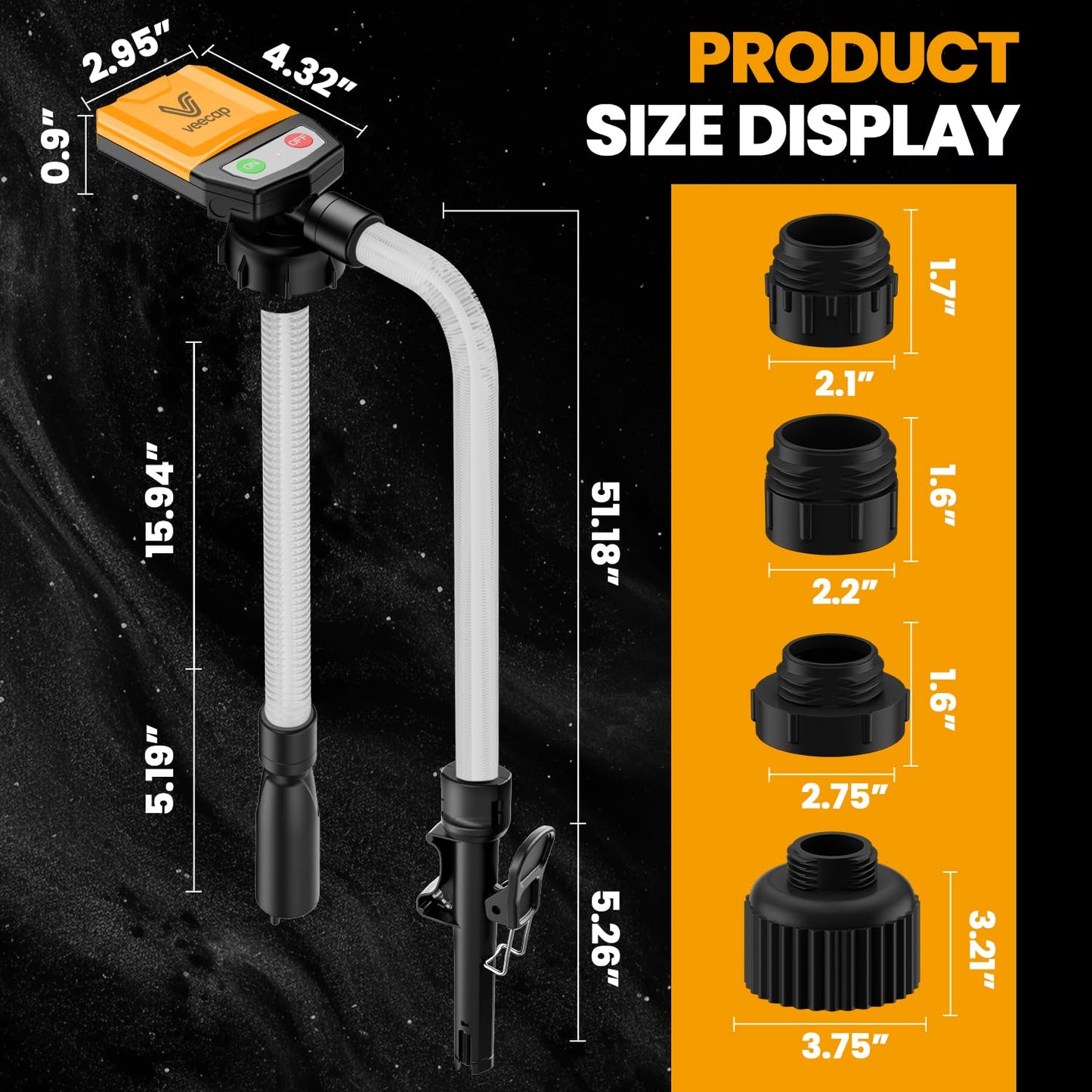 Automatic Electric Fuel Transfer Pump with Auto-Stop, 3.8GPM & 51" Hose & 4 Size Adapters Gas Can Pump with Leak Protection for Gasoline, Diesel, Kerosene, Gifts for Men Dad Him - 2nd Gen Yellow Black