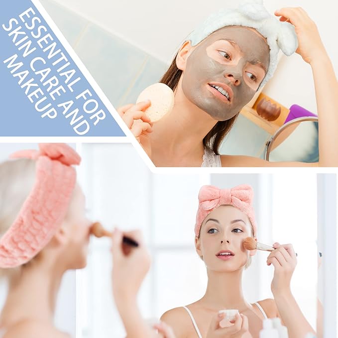 3 Pieces Towel Headbands for Women Makeup Headband for Washing Face Makeup Spa Headband, Microfiber Bowtie Shower Headband for Women(Light Orange, Blue, White)
