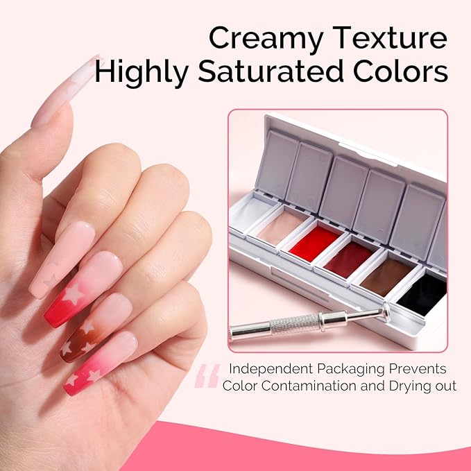 MelodySusie Gradient Painting Gel, 6 Colors Autumn Winter Ombre Gel Polish with 100 Sponges&Metal Grabber Set for Aura Nails, French Manicure, No Wipe, Soak Off UV, DIY Nail Art Palette Caramel Brown