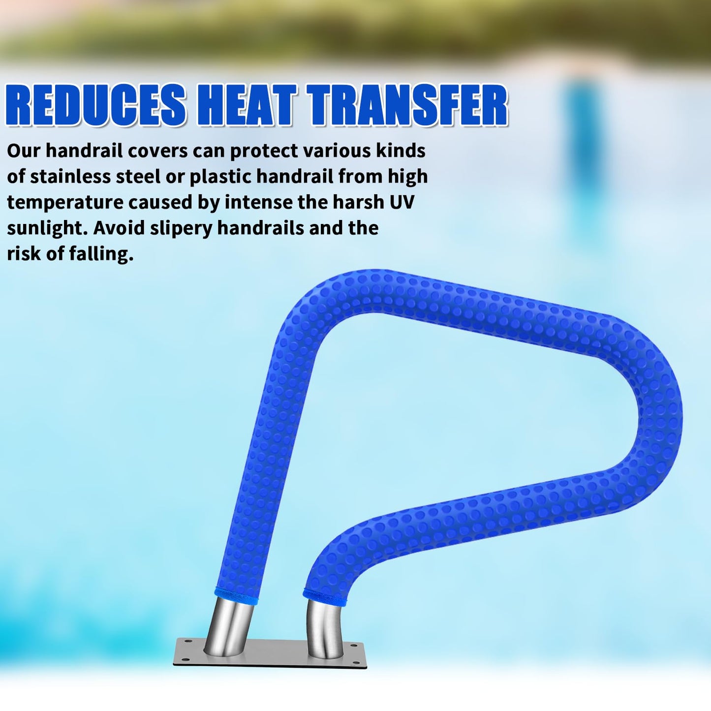 Pool Handrail Covers with Zippers 4 6 8 10 Ft Inground Swimming Pools Hand Rail Cover, Anti-Slip Cool Touch Heat Resistant, Royal Blue, Non Slip Swim Pool Railing Ladder Stair Handle Grip (4 Feet)