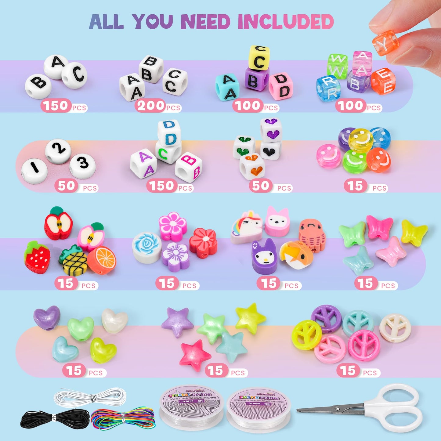 Gionlion 7 Boxes Pony Beads Bracelet Making Kit, 144 Colors 6x9mm Kandi Rave Beads, Friendship Bracelet Kit with 800Pcs Letter Bead for DIY Jewelry, Keychains, Arts and Crafts for Girls Kids Gifts