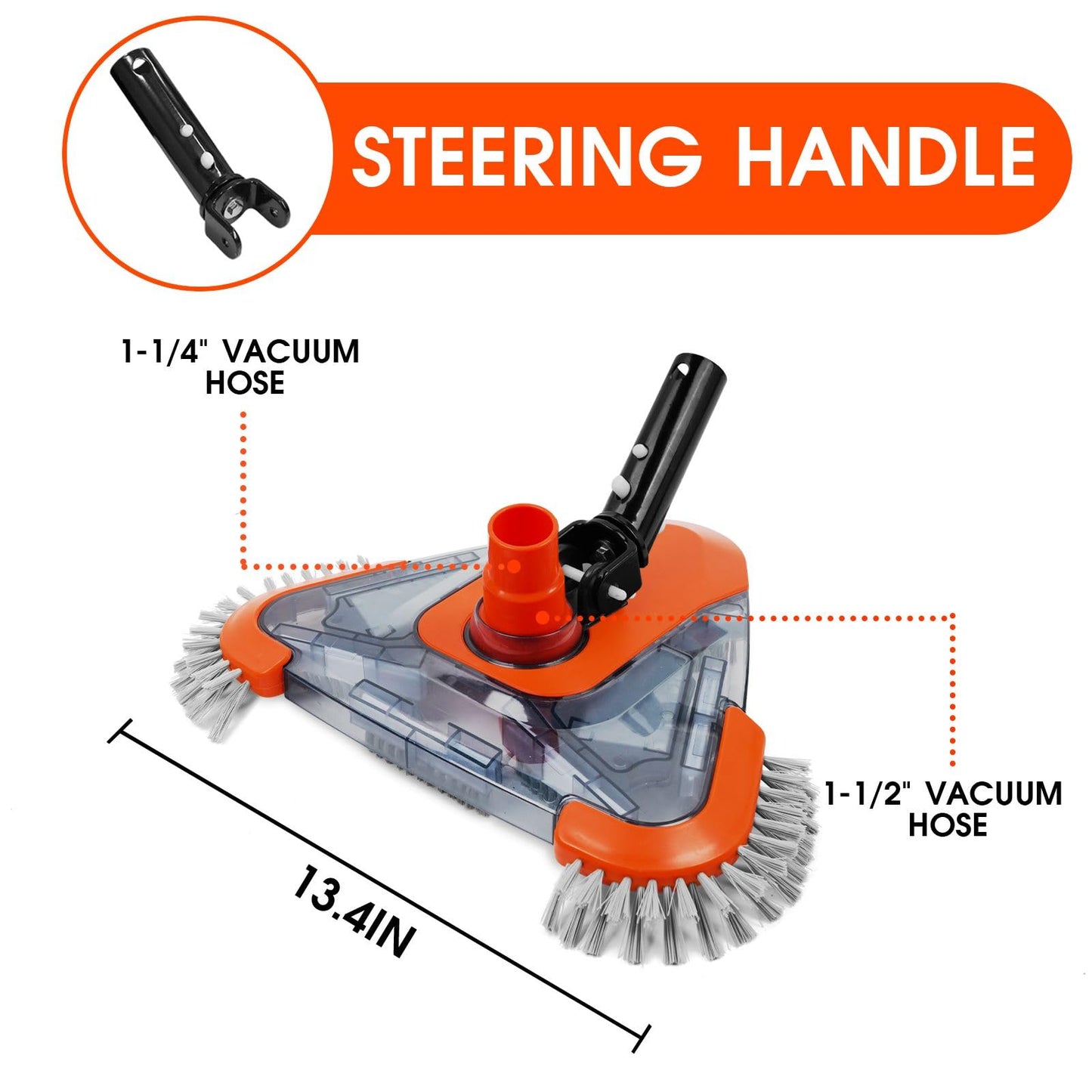 TidyMister Pool Vacuum Head with Side Brush,Universal Steering Handle & Universal Rotatable Hose Adapter,Swimming Weighted Pool Brush Vac (Safe for Vinyl Liner Pool) for Inground & Above Ground Pools