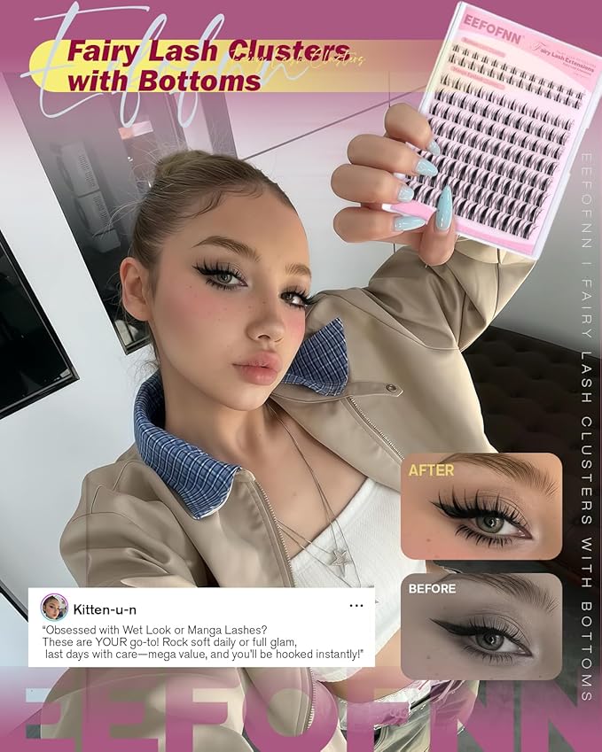 Lash Clusters Natural Eyelash Clusters Wispy Lashes Clusters C Curl Cluster Eyelash Extensions 8-14mm Lash Cluster Invisible Band Individual Lashes Bunny Cluster Lashes by Eefofnn