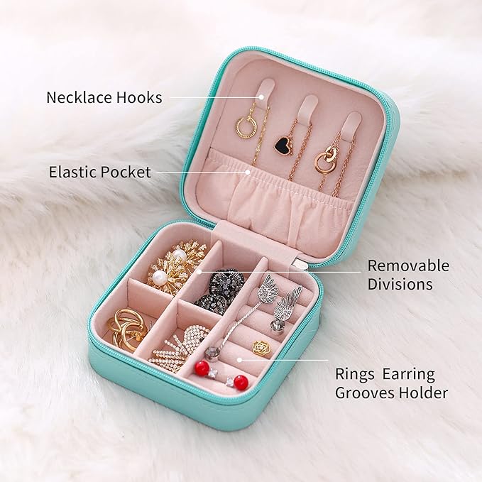 Mini Jewelry Case, Small Travel Jewelry Organizer, Portable Jewelry Box Mini Storage Organizer Display Box For Rings Earrings Necklaces (4Color-4pack)