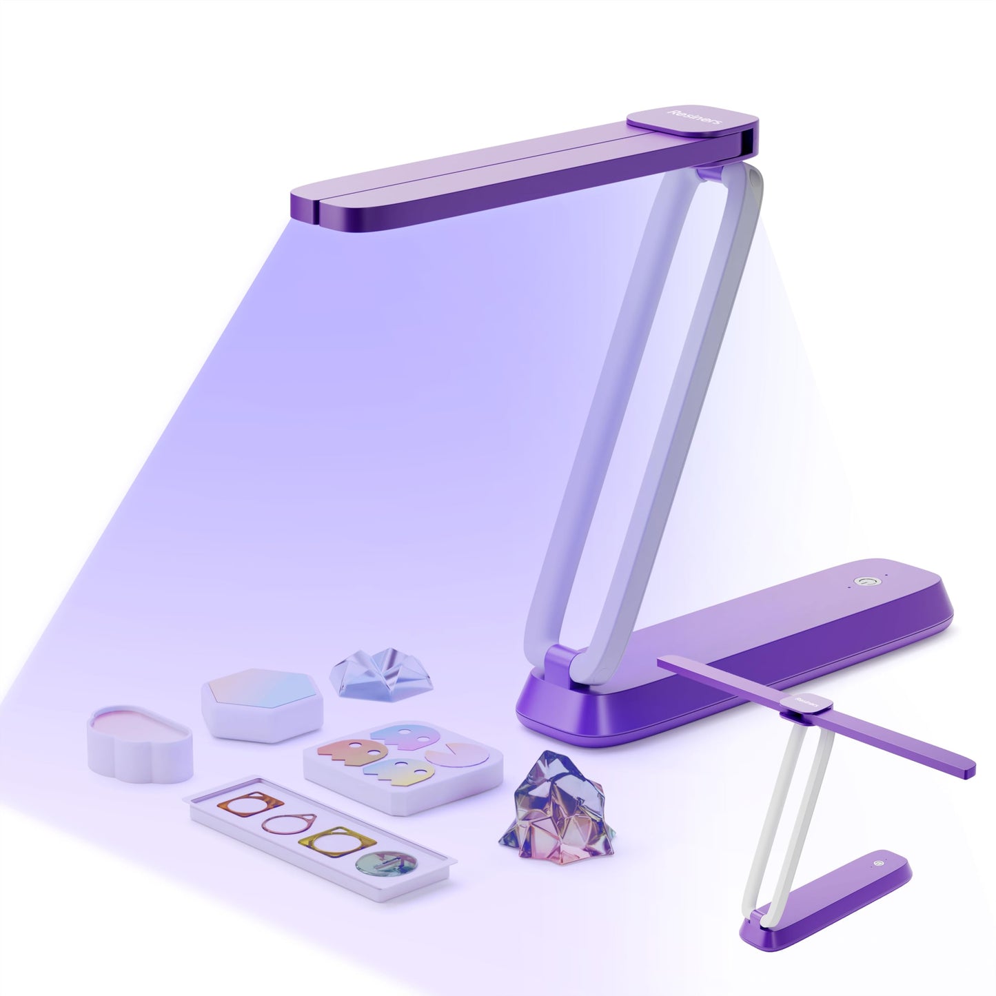 Resiners UV Resin Light, UV Light for Resin Curing, Wireless & Rechargeable Blacklight Ultraviolet LED, 3-in-1 Uses, Foldable UV Lamp, Craft Supplies Tools for Resin Molds, Jewelry Making, Purple