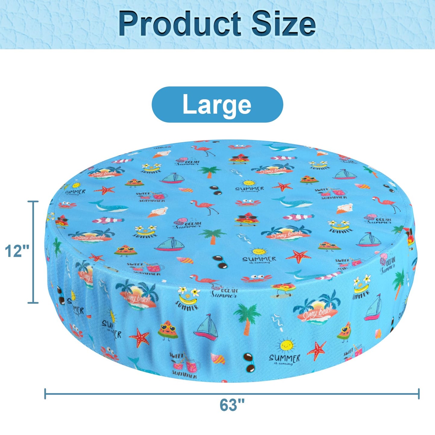 Docuwee Round Pool Cover 63"(5 Ft), Foldable Kiddie Solar Cover Fit Dog Swimming Pool, Pets Kids Bath Tub, Anti-UV Dustproof Safety Pool Cover with Summer Beach Patterns