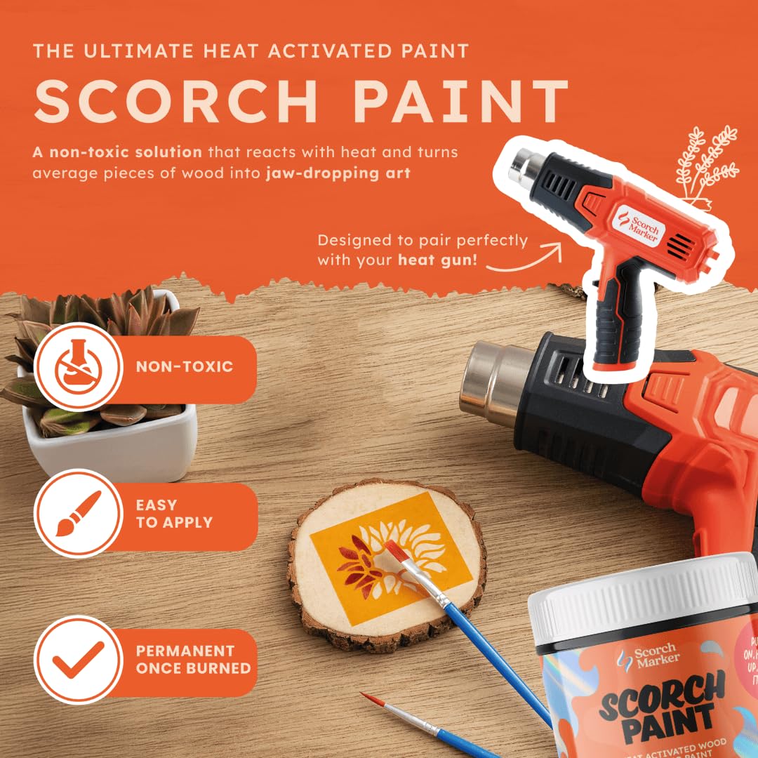Scorch Marker SCORCH PAINT – Wood Burning Paint for Crafts, Stencils, DIY Projects & Pyrography | Water-Based, Safe, Easy to Use | 2 oz Jar