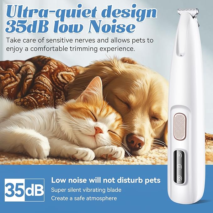 Dog Paw Trimmer Low Noise, Electric Clippers for Dog's & Cat's & Rabbit's Paw, Pet Paw Trimmer with LED Light, Paw Cleaner USB Rechargeable, Grooming Shaver for Pet Feet Eyes Face Ears Rump Hair