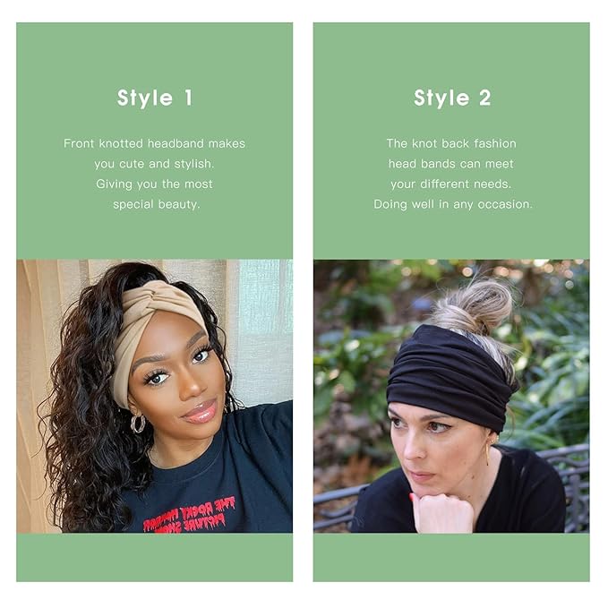 Tobeffect 7'' Extra Wide Headbands for Women, Large Thick Turban Head Wrap Headband, Boho Bandana Head Bands for Women's Hair, Non Slip Workout Yoga Hairband Hair Accessories, 6 Pack