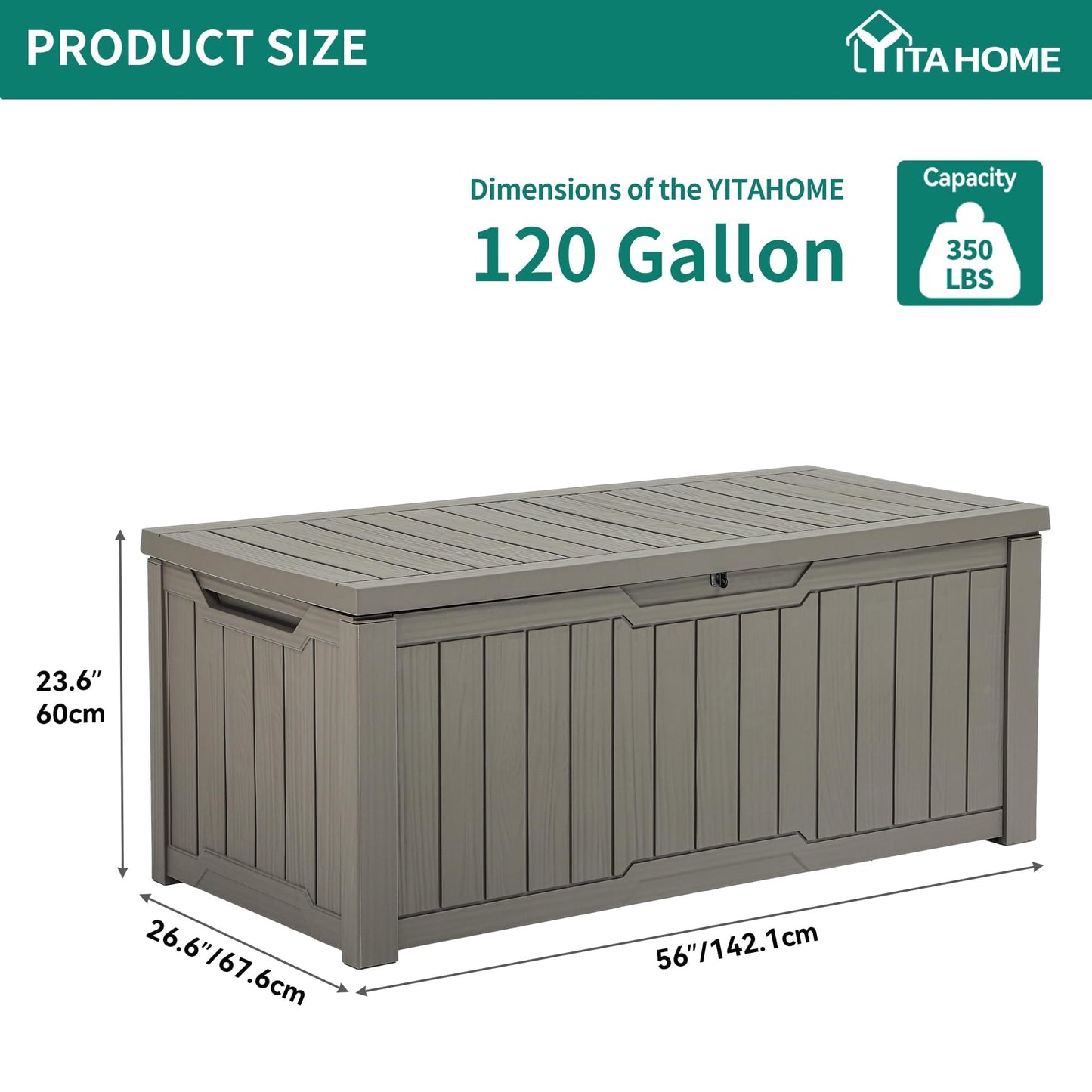 YITAHOME Outdoor Storage Box, 120 Gallon Waterproof Deck Box for Garden Tools, Patio Cushions, and Pool Accessories, Lockable, Easy Assembly, Versatile Bench or Table (Light Brown)