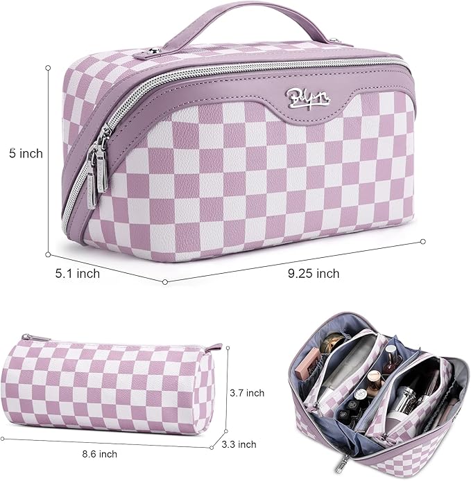 BOYATU Travel Makeup Bag Organizer Cosmetic Bag: 3 Pcs Set Make up Bags for Women with Handle - Waterproof Vegan Leather Toiletry Bag (01-G-Purple)