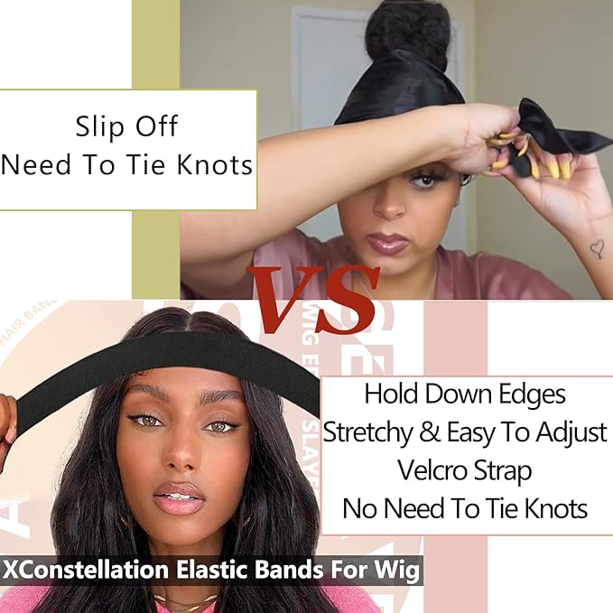 Elastic Bands for Lace Frontal Wigs and Edges - Adjustable Edge Wrap with Magic Buckle, Melting Band to Lay Edges and Keep Wig Grip - 2 Pcs Wig Accessories