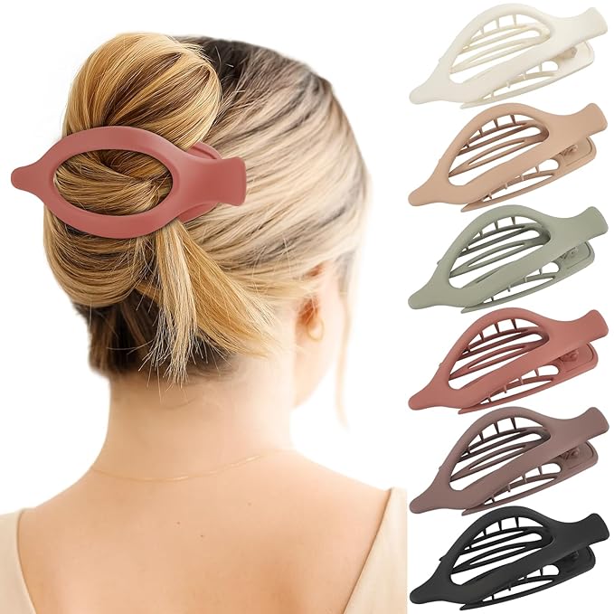 6 Packs Flat Claw Clips for Women, French Flat Hair Clip, Matte Curved Hair Claws Clip for Thin Thick Hair, Lay Down Claws Clips, Durable Strong Hold Hair Clip (Wine Red)