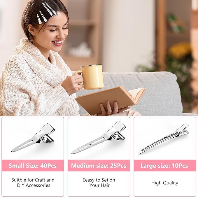75pcs Duck Biled Hair Clips for Women, Duckbill & Metal Hair Clips for DIY Styling, Silver Hair Pins with Storage Case - Salon & Home Hair Accessories for Cutting, Rolling Long Hair