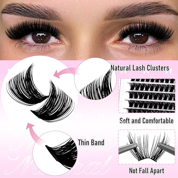 FADLASH Fluffy Eyelash Clusters 80D+100D Natural Lash Clusters Volume Lash Extensions 8-16mm D Curl for Beginners DIY at Home (80D+100D, 2 Pack)