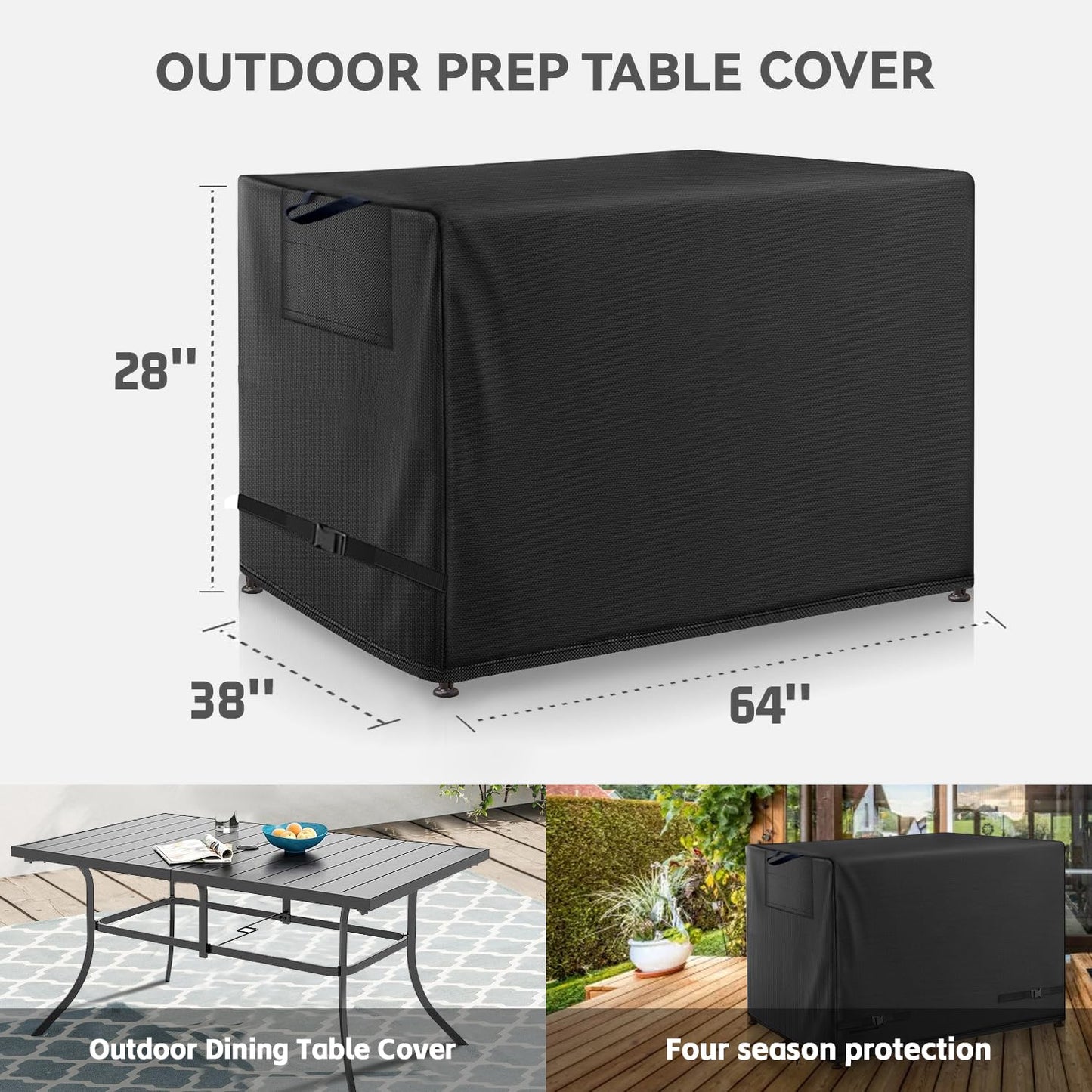 Wnanan Outdoor Dining Table Cover - Heavy Duty Waterproof Cover for Patio Metal Steel Slat Table, Compatible 64" x 38" Black