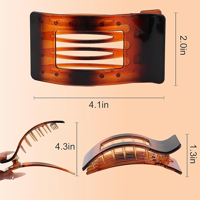 6 Pack Flat Hair Claws Clips for Women, Large Extra Strong & Thick Clips for Thick Fine Hair Styling, Secure Hair Hold Glossy Brown