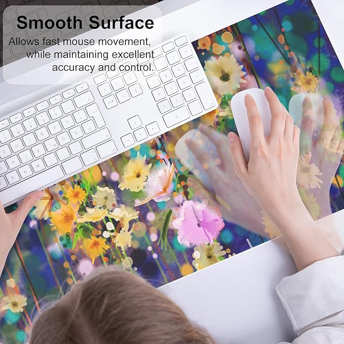 QIYI Large Desk Pad, Waterproof PU Leather Mouse Pad for Desktop, Blue Green Floral Home D??cor Office Desk Accessories, Non Slip Desk Mat Writing Pads for Home Office 31.5" x 11.8" - Ivy Flowers