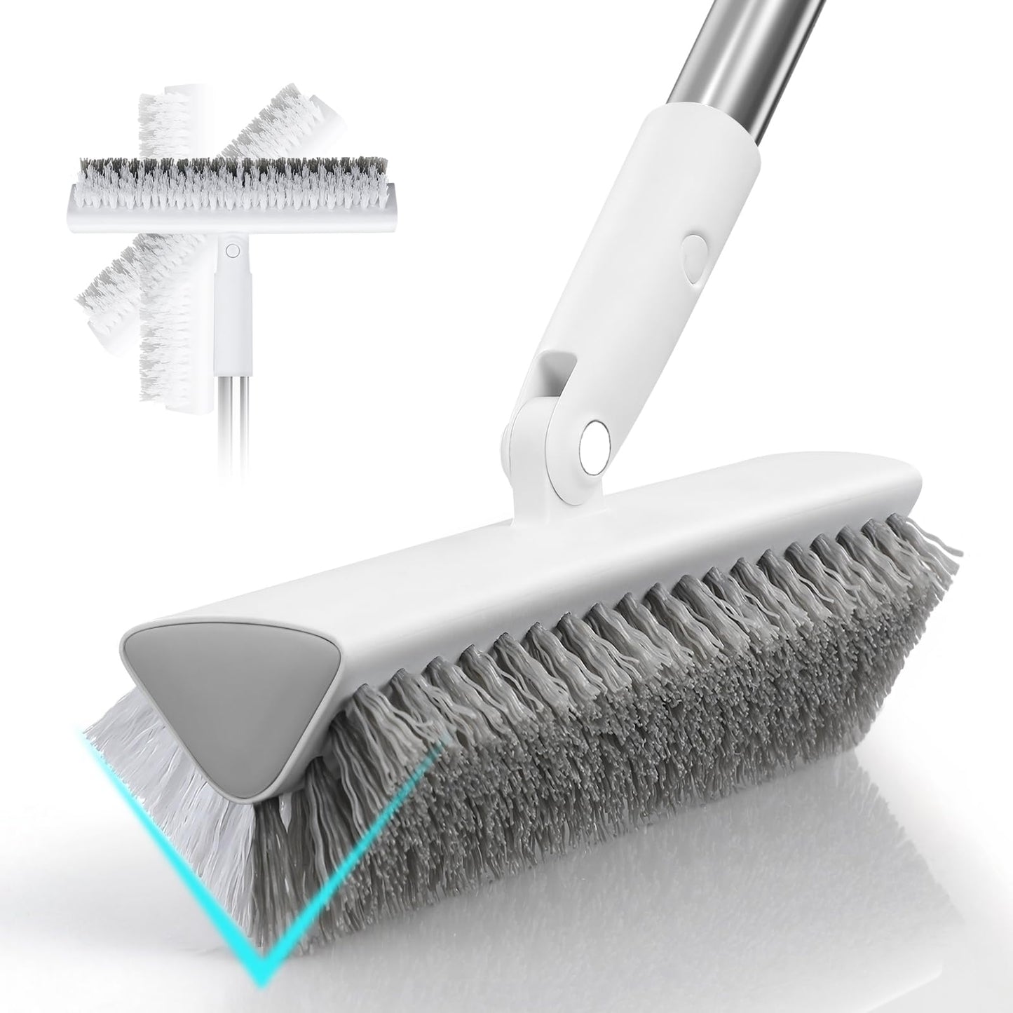 MOPALL Floor Scrub Brush with Long Handle 55", Dual-Sided Stiff Bristle Grout Brush with 180° Rotatable V-Shape Head, Heavy Duty Shower Cleaning for Bathroom Tile, Patio, Deck, Garage, Pool & Corner