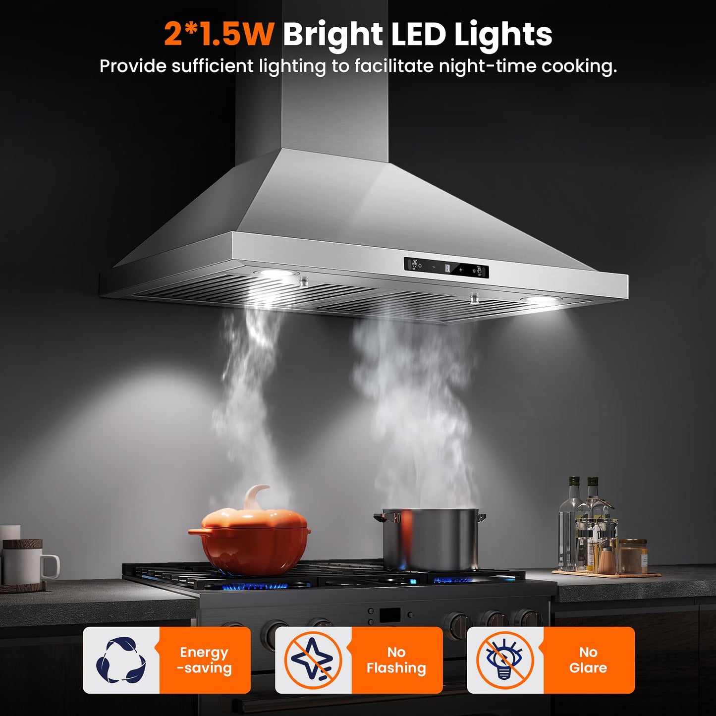 Wall Mount Range Hood 30 inch, 700 CFM Kitchen Hood Stainless Steel Stove Vent Hood with Gesture Sensing & Touch Control, Ducted/Ductless Convertible Duct, 3-Speed Fan, LED Lights, Baffle Filters