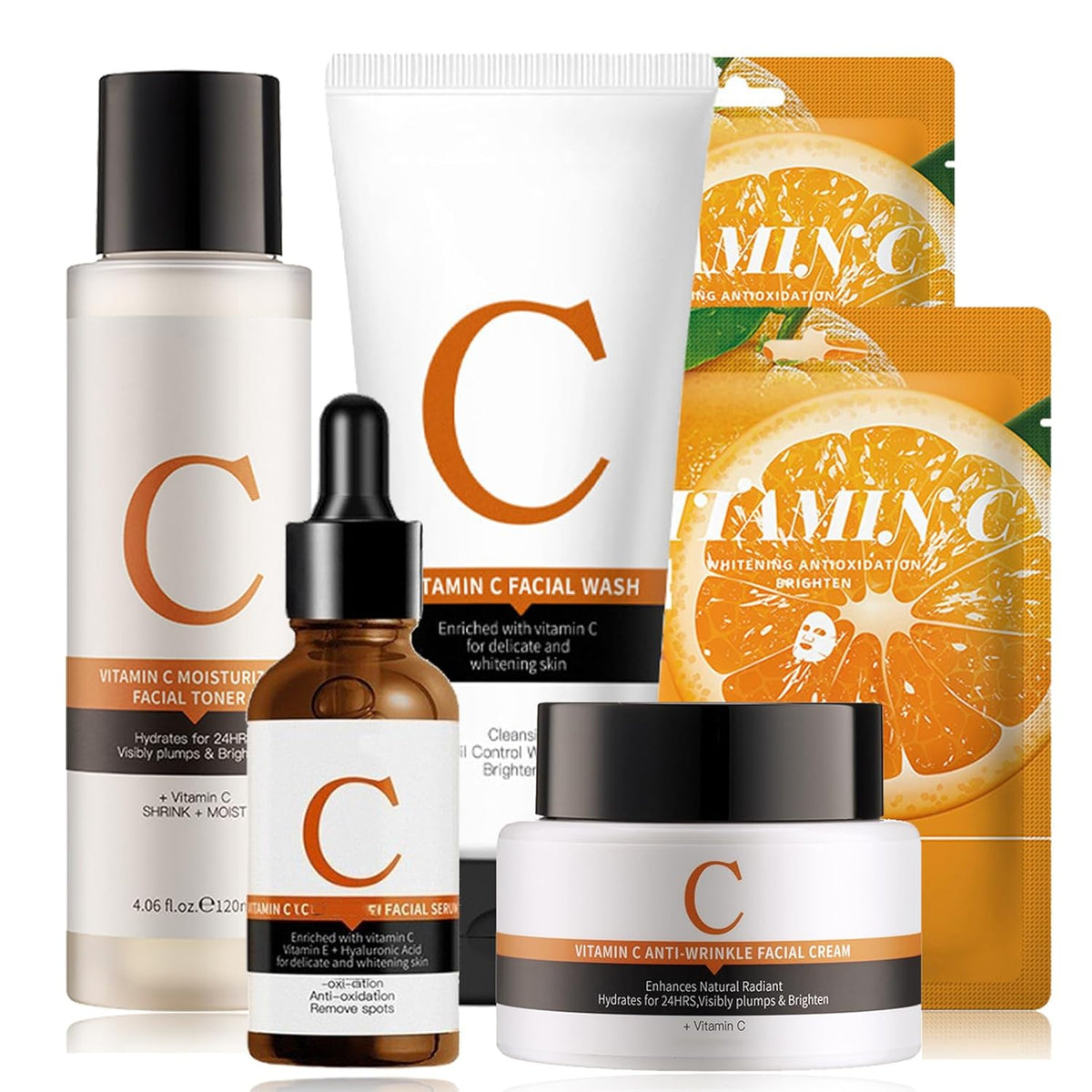 Vitamin C Skin Care Sets, 6Pcs Skin Care Products Set, Skin Care Gift Set for Women Girls, Hydrating Skincare Routine Set, Face Care Kit Includes Cleanser, Mask, Face Serum, Toner, Cream