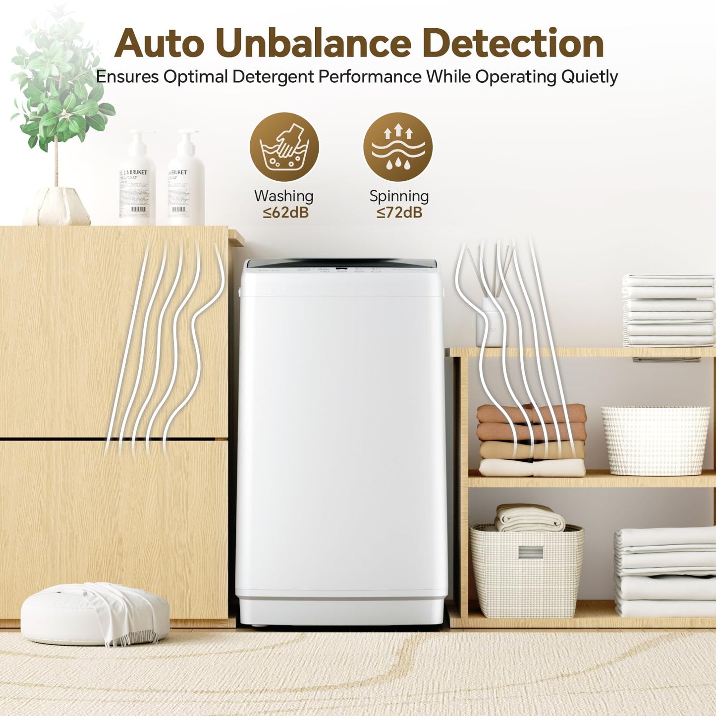 NEWBULIG 1.06 Cu.Ft. Portable Washing Machine, 7.7LBS Full-Automatic Laundry Washer with Stainless Steel Drum, 10 Wash Cycles & Auto-Balance, Compact Washer for Apartment RV Dorm Camping, White