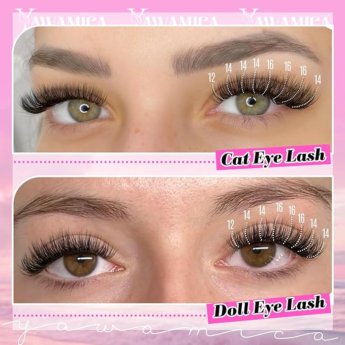 Yawamica Eyelash Clusters Natural Lash Extension 12-16mm Wispy Lash Clusters C Curly Individual Lashes Fluttery Cluster Eyelash Extensions False Eyelashes Clusters DIY Lash for Beginners