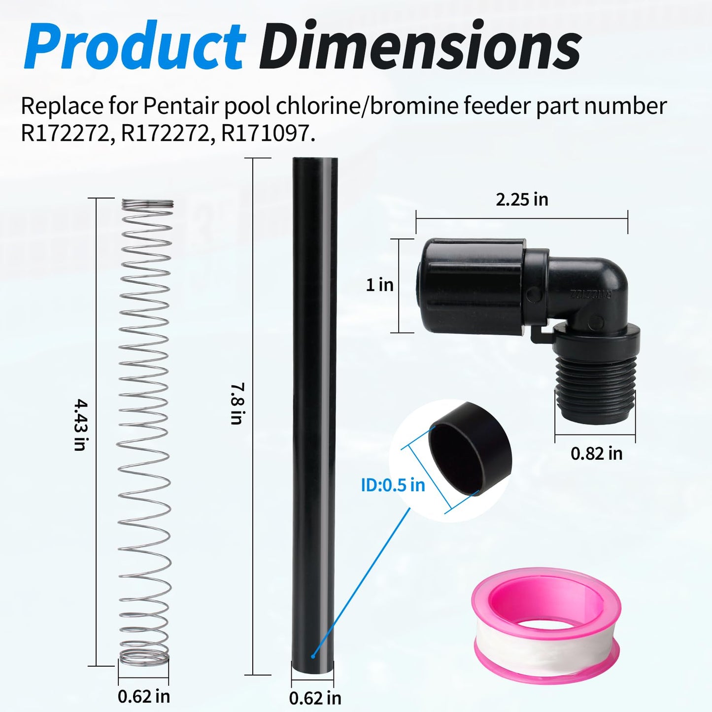 Pool Chlorinator Flexible PVC Tubes R172091 fit for Pentair Rainbow 320 Chlorine/Bromine Feeders, with R172272 Elbow R171097 Tube Support Fitting Compatible with Pentair 322 Feeder