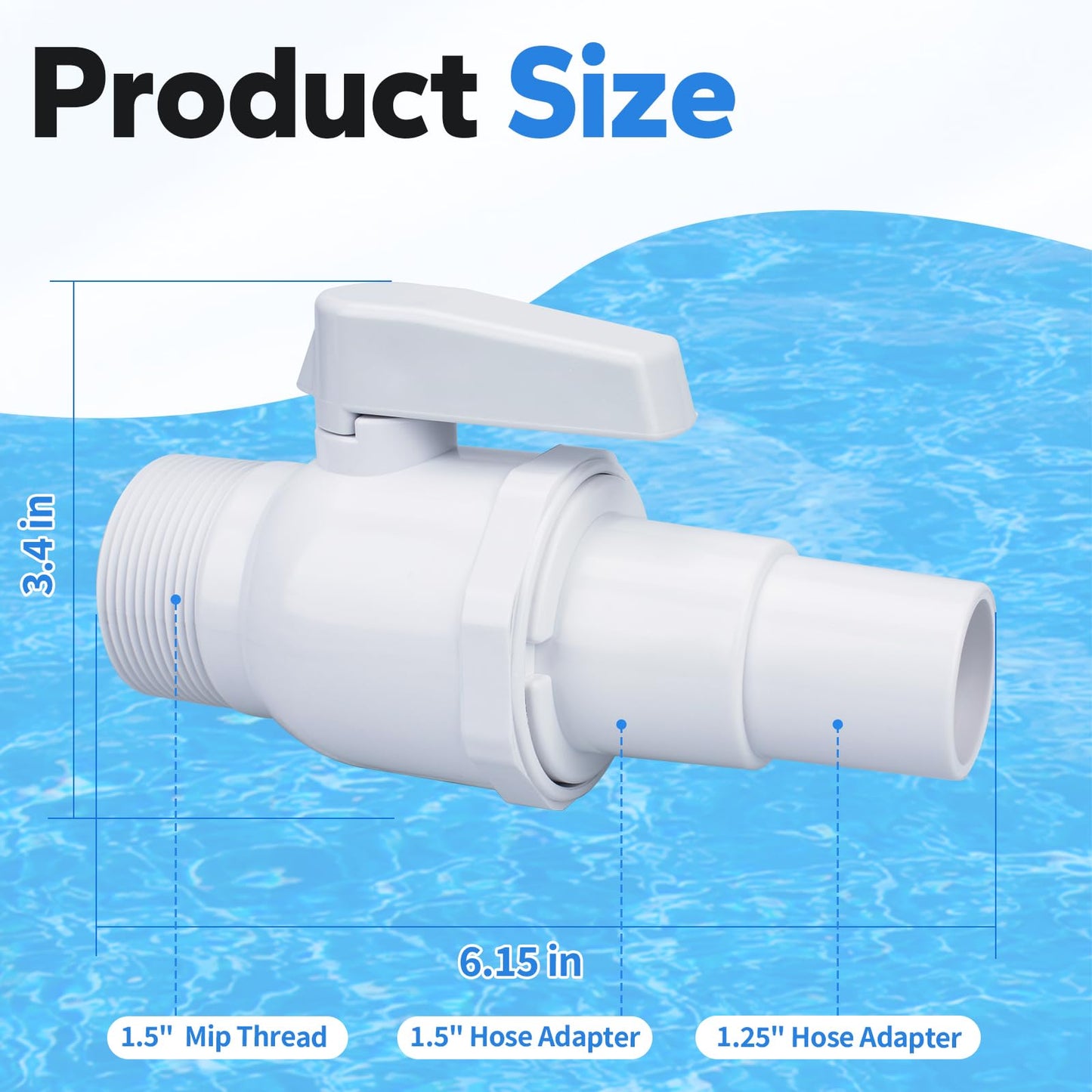 Pool Shut Off Valve Replacement Compatible with Hayward SP0729 Econoline 2-Way Ball Valve, 1.5" MIP x 1.5” - 1.25”, Above Ground Pool Filter Accessories
